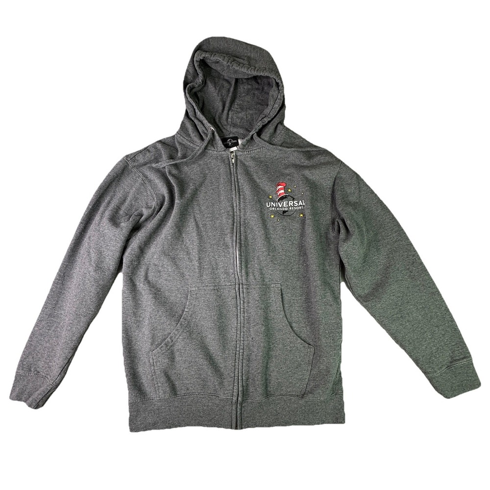 Universal Studios Size Large Cat In The‎ Hat Dr Seuss  Zip-Up Gray Hoodie